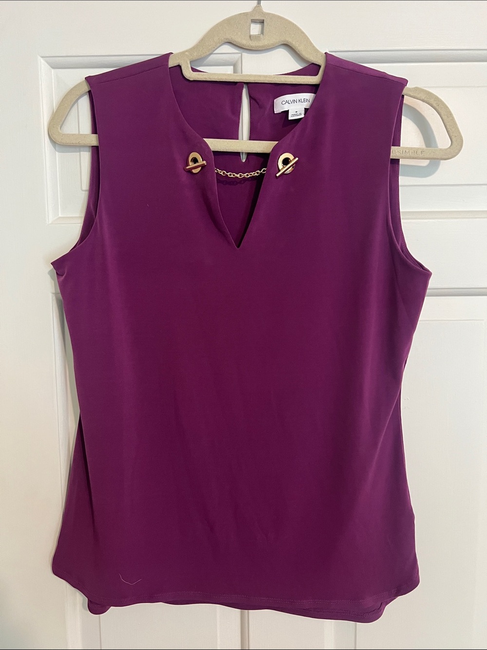 Calvin Klein Sleeveless V-Neck Chain-Trim Camisole in Plum